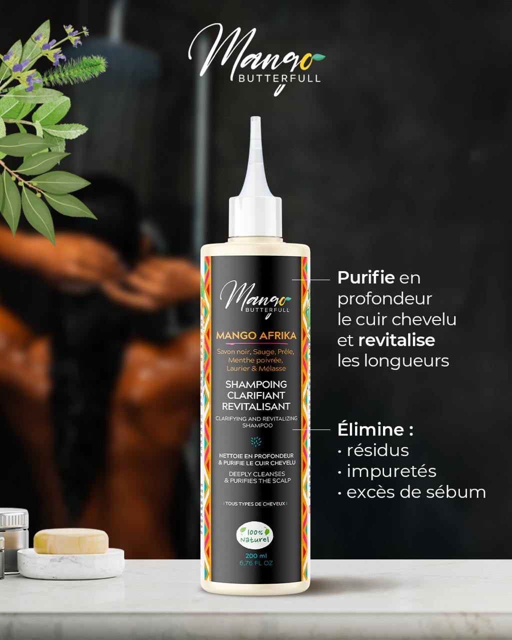 Mango Butterfull MANGO AFRIKA Shampoing clarifiant 200ml savon noir