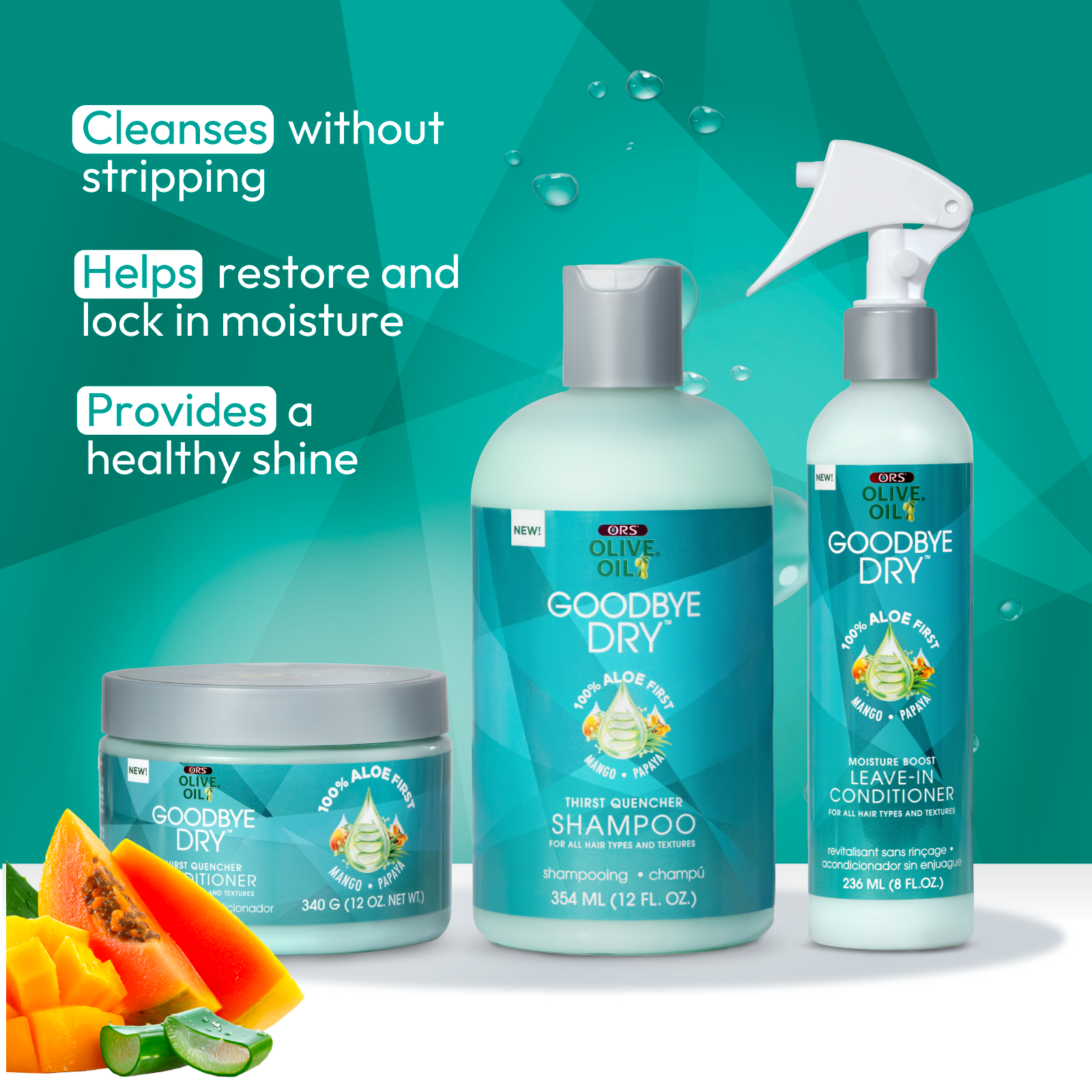 ORS Goodbye Dry Trio Shampooing + Après + Sans Rinçage Mangue