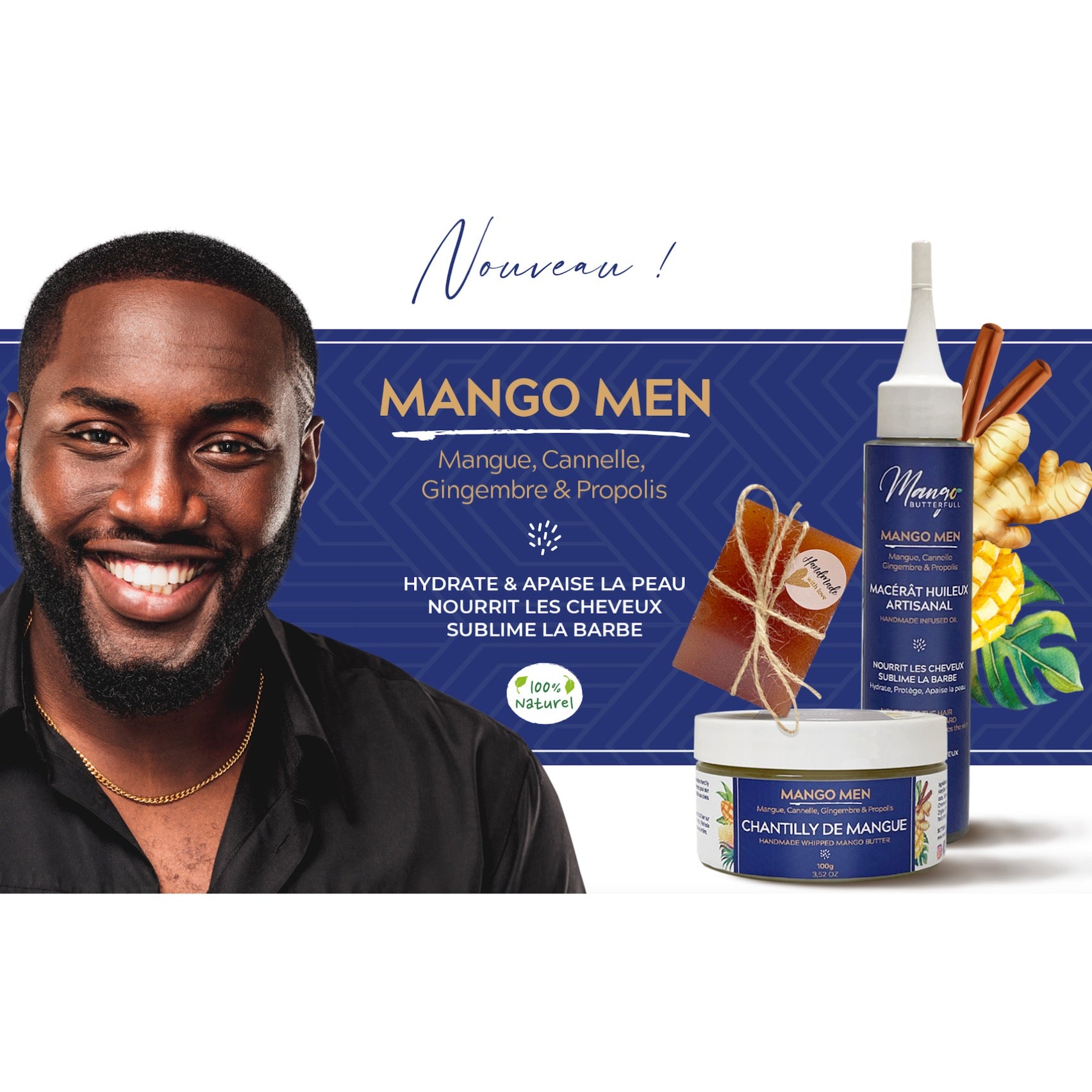 Mango Butterfull Mango Men coffret barbe 3 soins cannelle