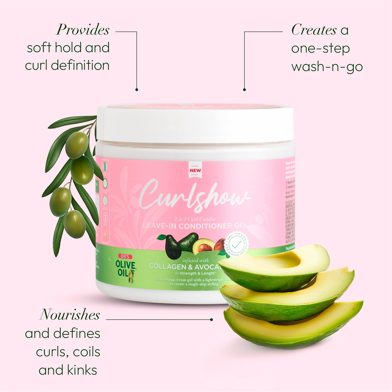 ORS Curlshow Gel Crème Leave-In Boucles Huile d'Olive 473 ml