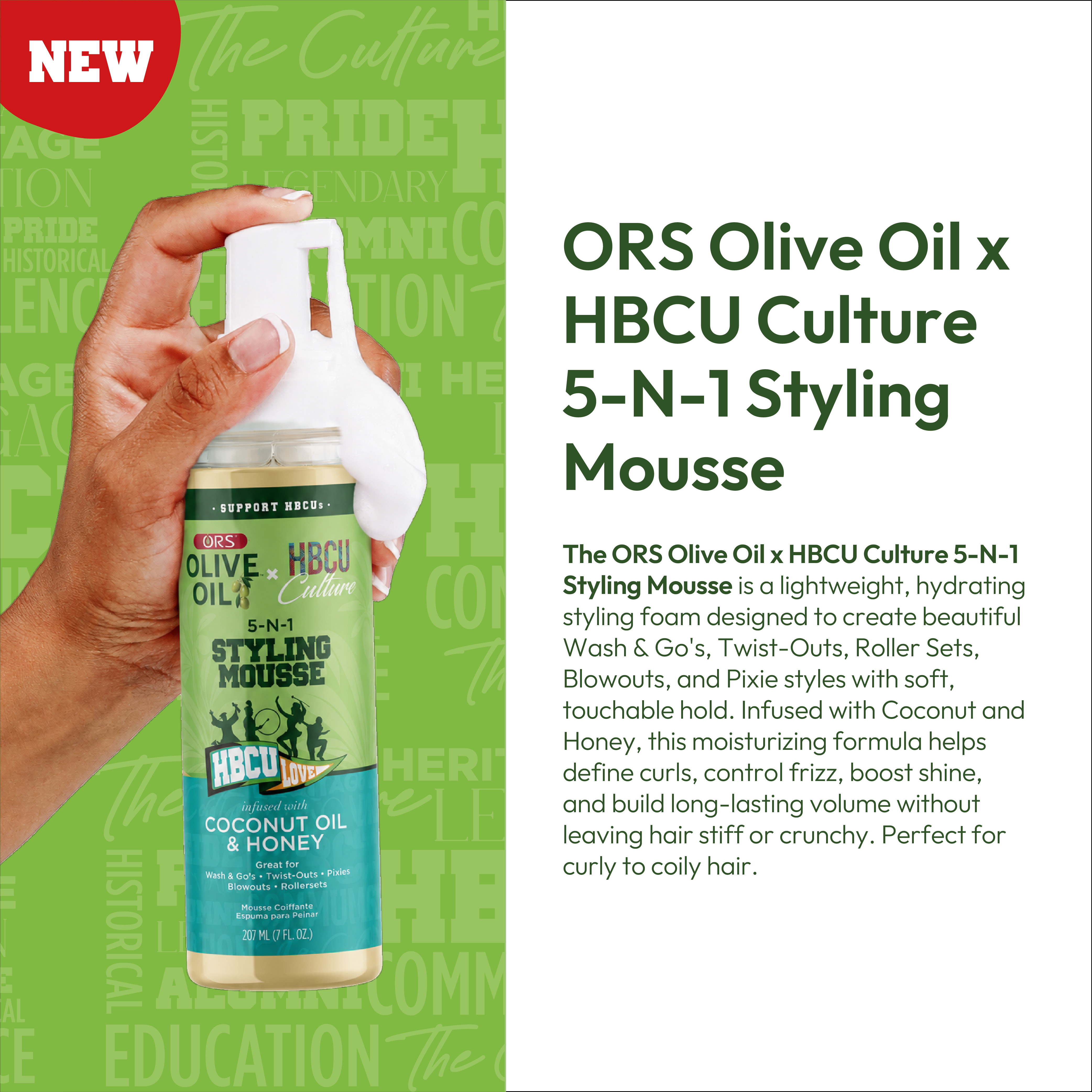 ORS Olive Oil HBCU Mousse Coiffante 5-en-1 Coco Miel 198 g