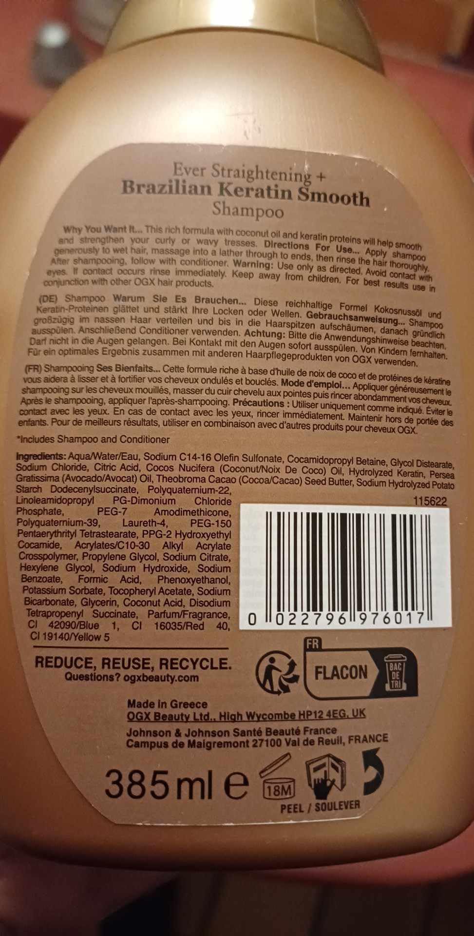 OGX Brazilian Keratin Shampooing Lissant 385 ml Kératine